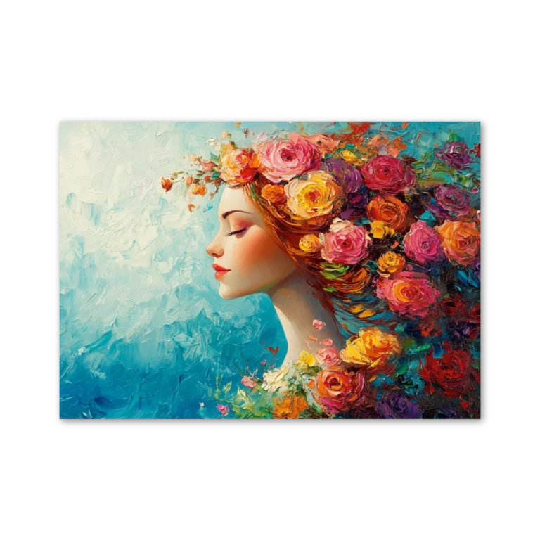 Portrait of a woman with multicolored rose