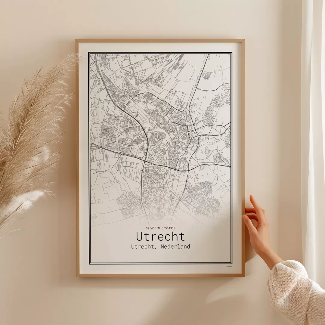 Utrecht stadskaart in eiken lijst