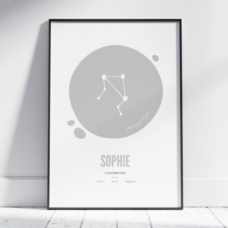 Geboorte poster sterrenbeeld grijs