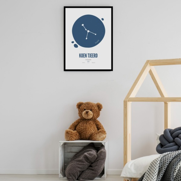 Geboorte poster sterrenbeeld blauw muur