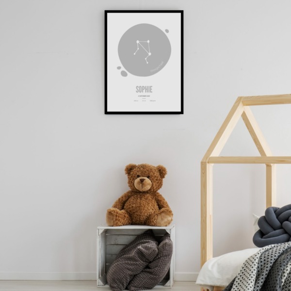 Geboorte poster sterrenbeeld grijs muur