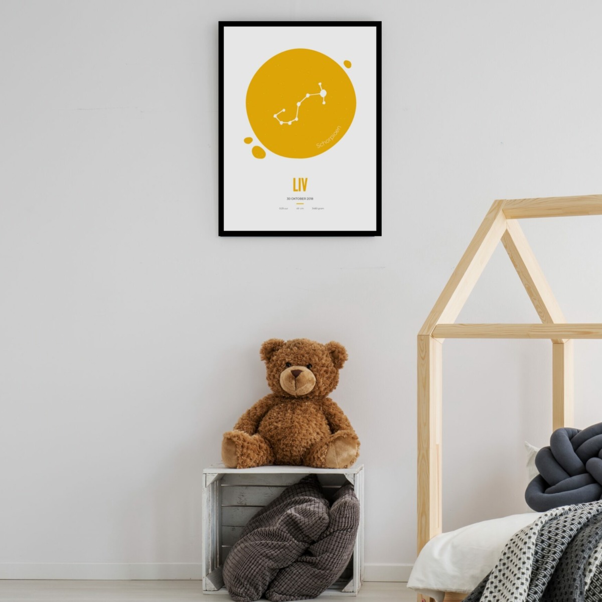 Geboorte poster sterrenbeeld geel muur