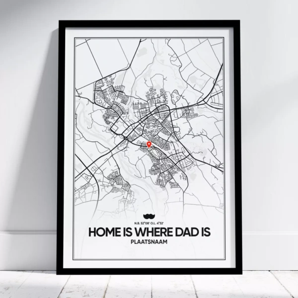 Gepersonaliseerde vaderdag city map poster in zwarte lijst