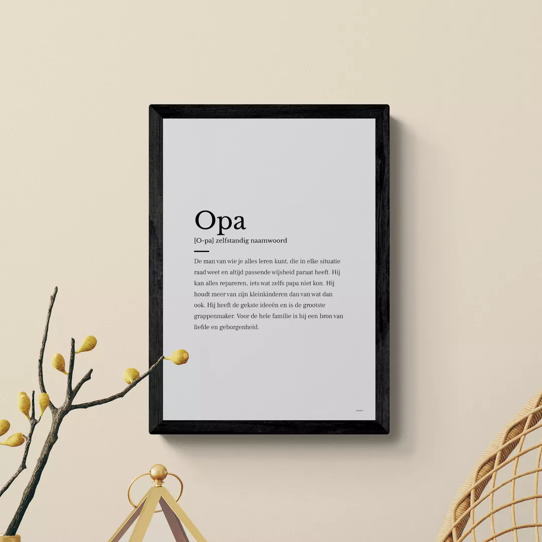 Opa woordenboek poster in zwarte lijst
