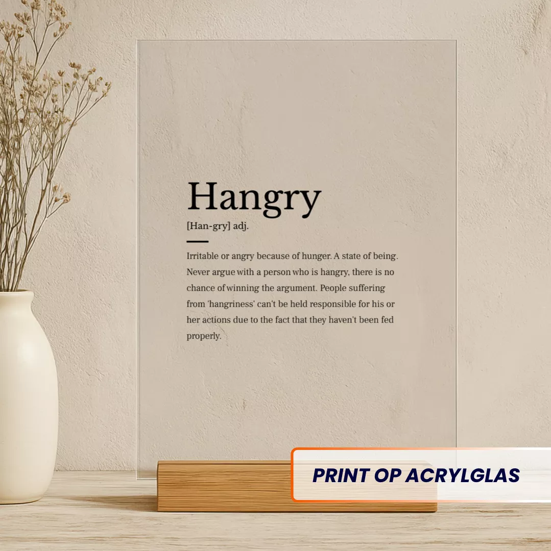 Woord definitie op ontspiegeld acrylglas - Hangry