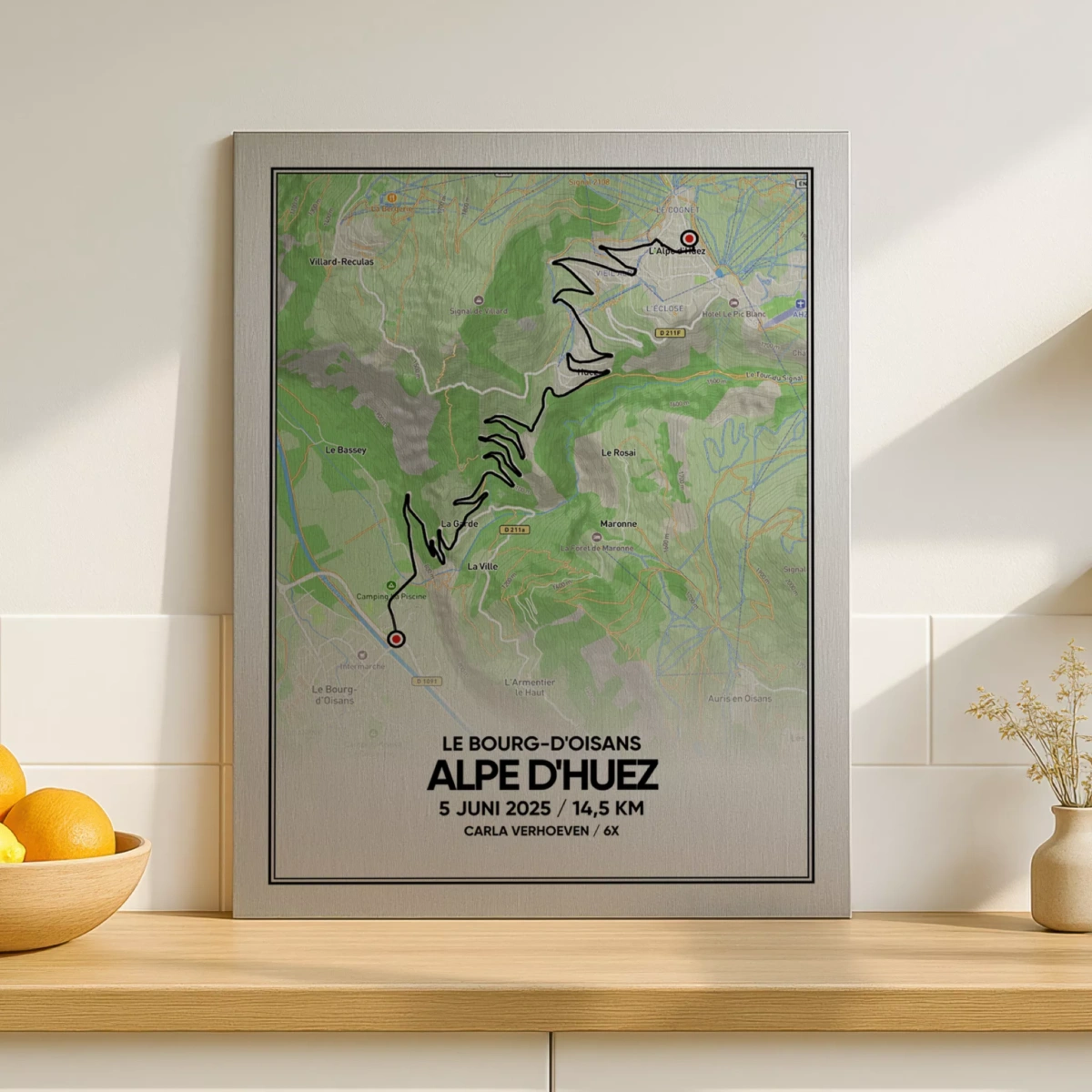 Route van de Alpe d'Huez op aluminium