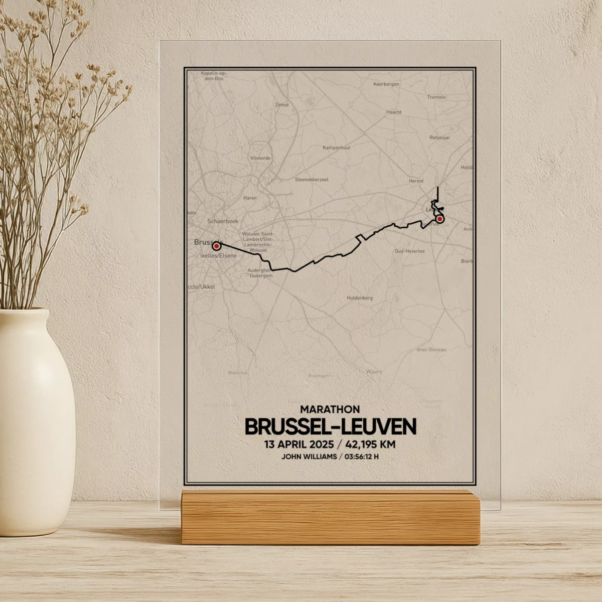 Route van de Brussel leuven marathon op acrylglas