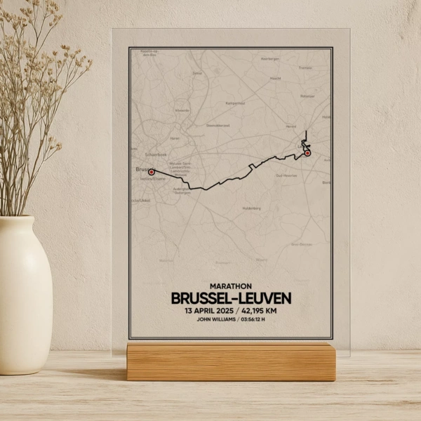 Route van de Brussel leuven marathon op acrylglas