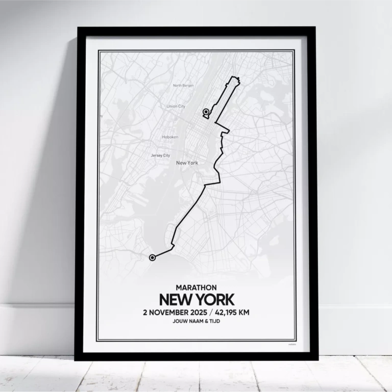 New York Marathon 2025 poster met jouw route, naam en tijd