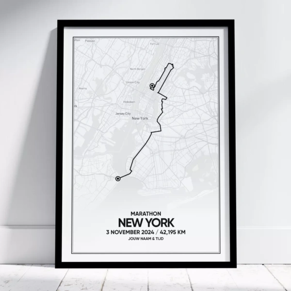New York Marathon 2024 route poster met zwarte lijst