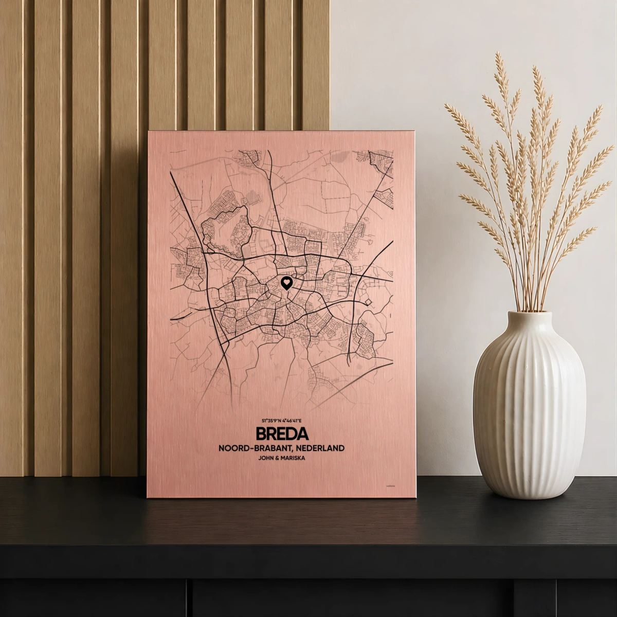 Stadskaart op aluminium rose