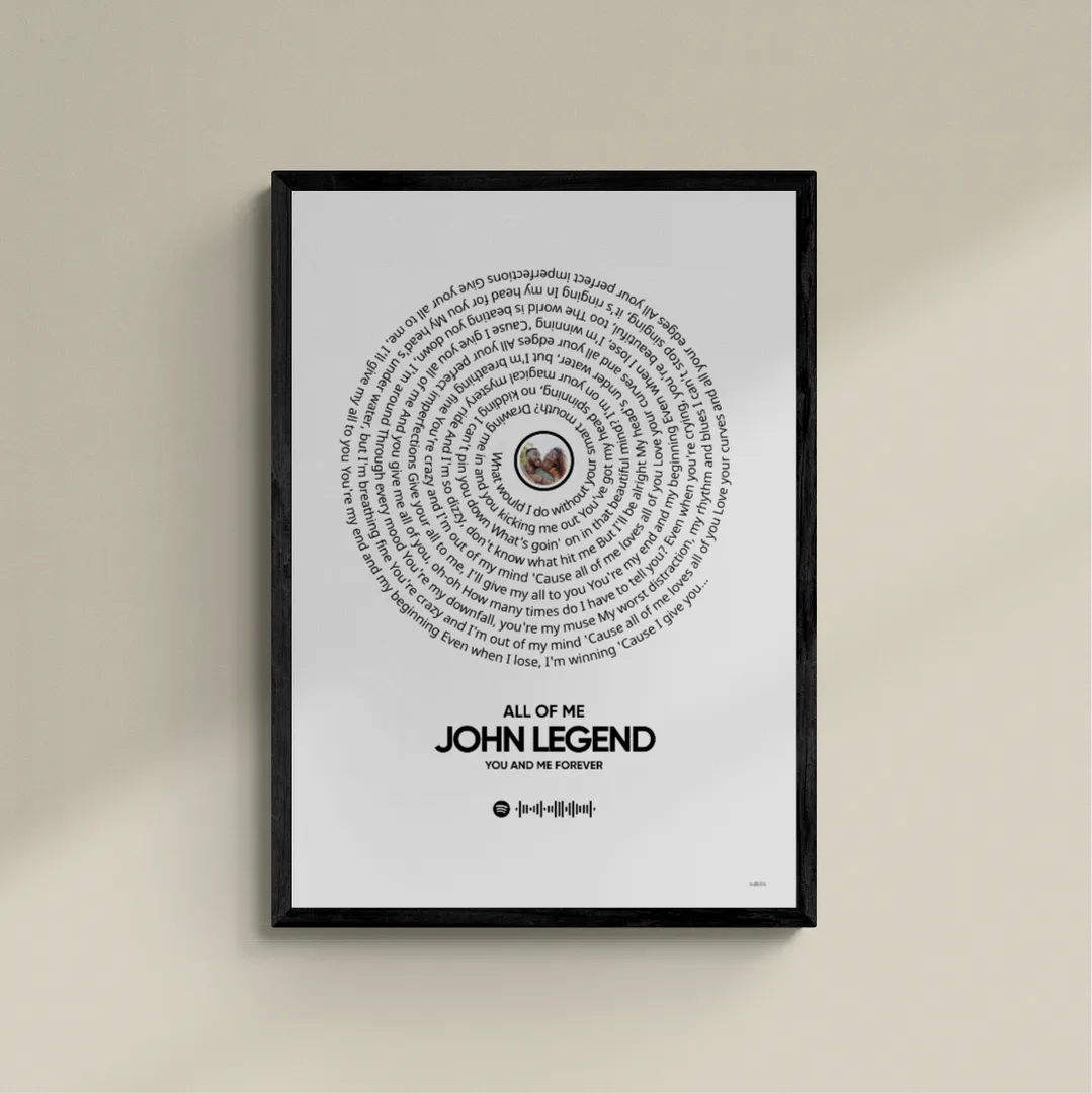 Songtekst poster van John Legend, all of me met Spotify code