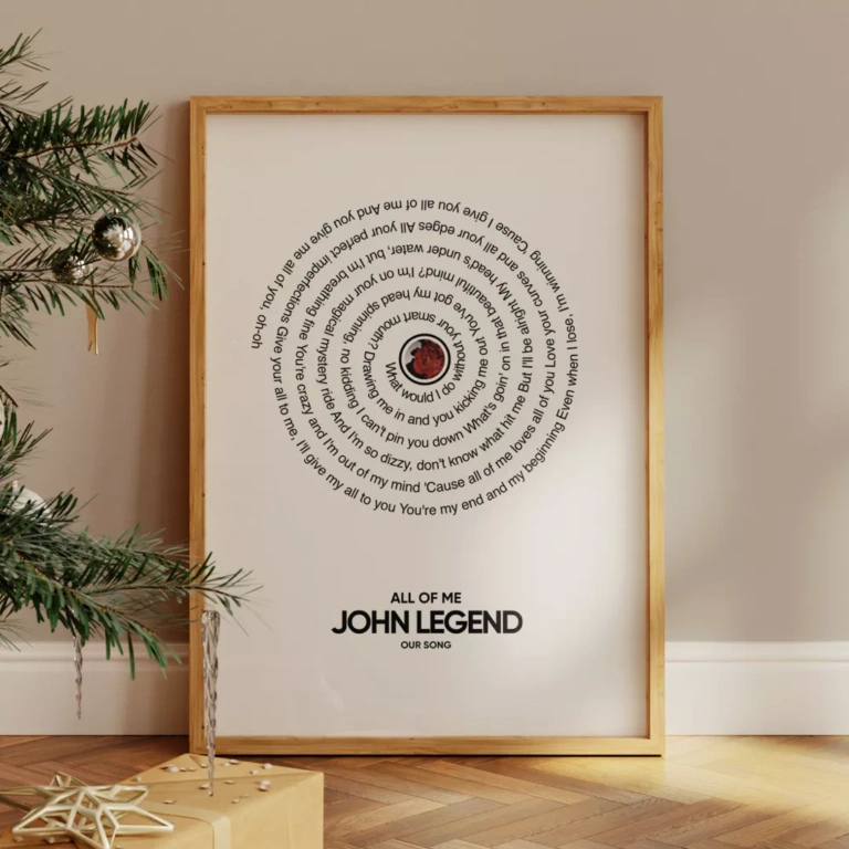 Songtext poster met houten lijst bij de kerstboom als persoonlijk en uniek kerstgeschenk