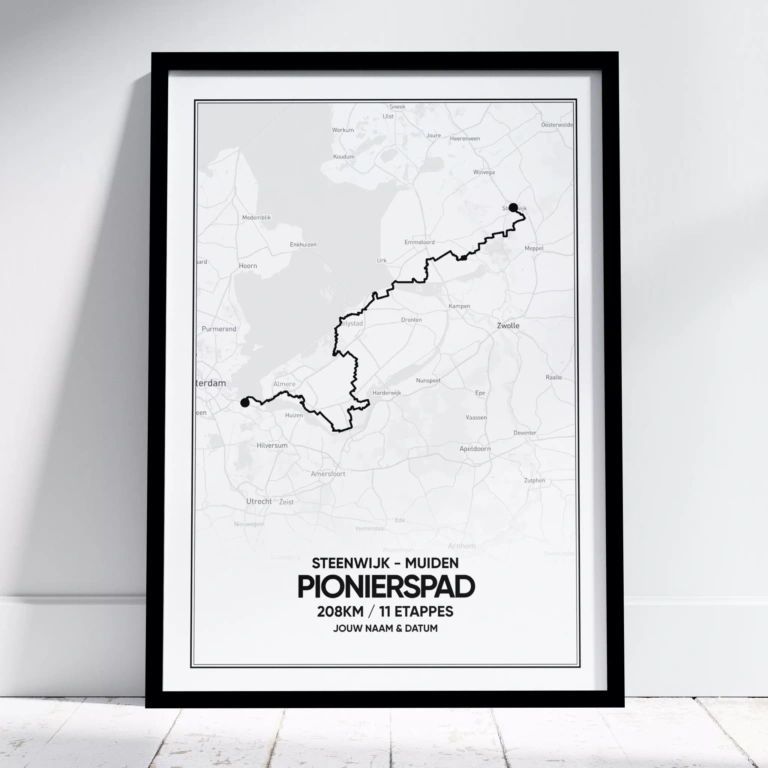 Ingelijste poster met de route van het Pionierspad (LAW1-2)