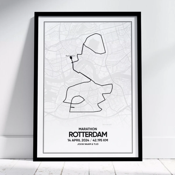 Poster met de route en kaart van de Marathon van Rotterdam 2024