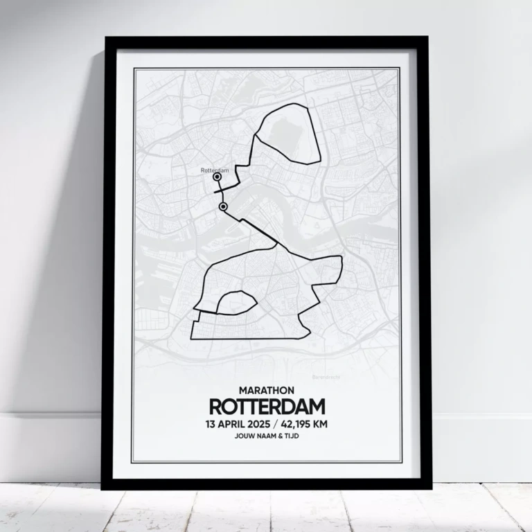 Poster met de route van de Rotterdam Marathon van 2025