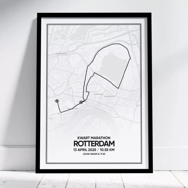 Poster met de route van de kwart marathon van Rotterdam 2025