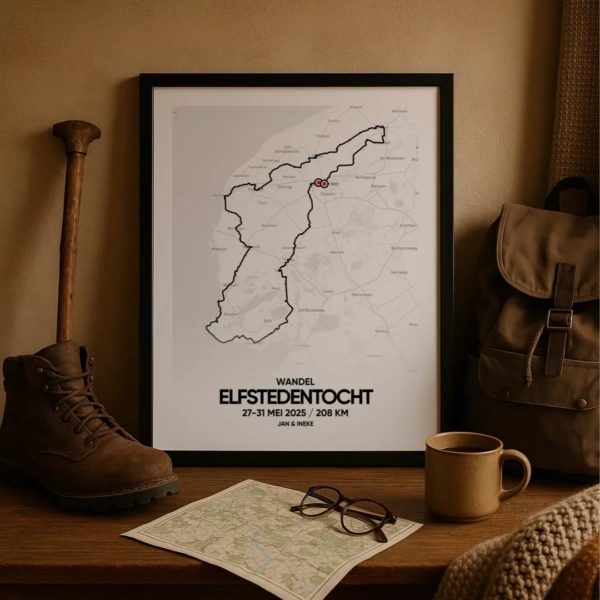 Poster met de route van de 11 steden wandeltocht