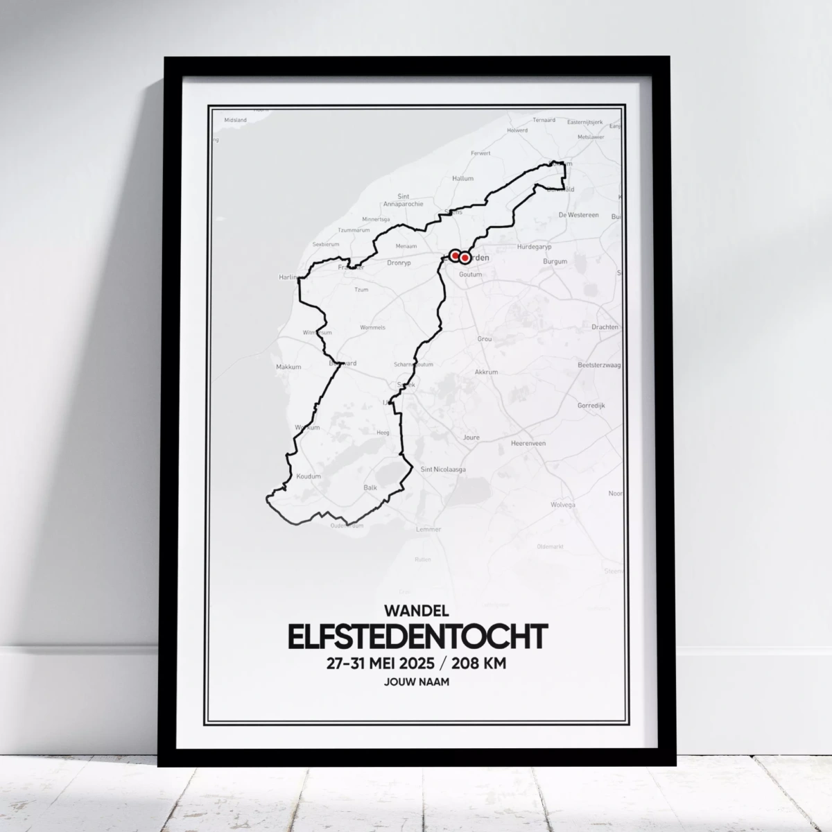 Poster met de route van de Elfsteden wandeltocht van 2025