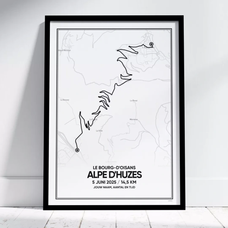 Poster met de route van de Alpe d'Huzes van 2025