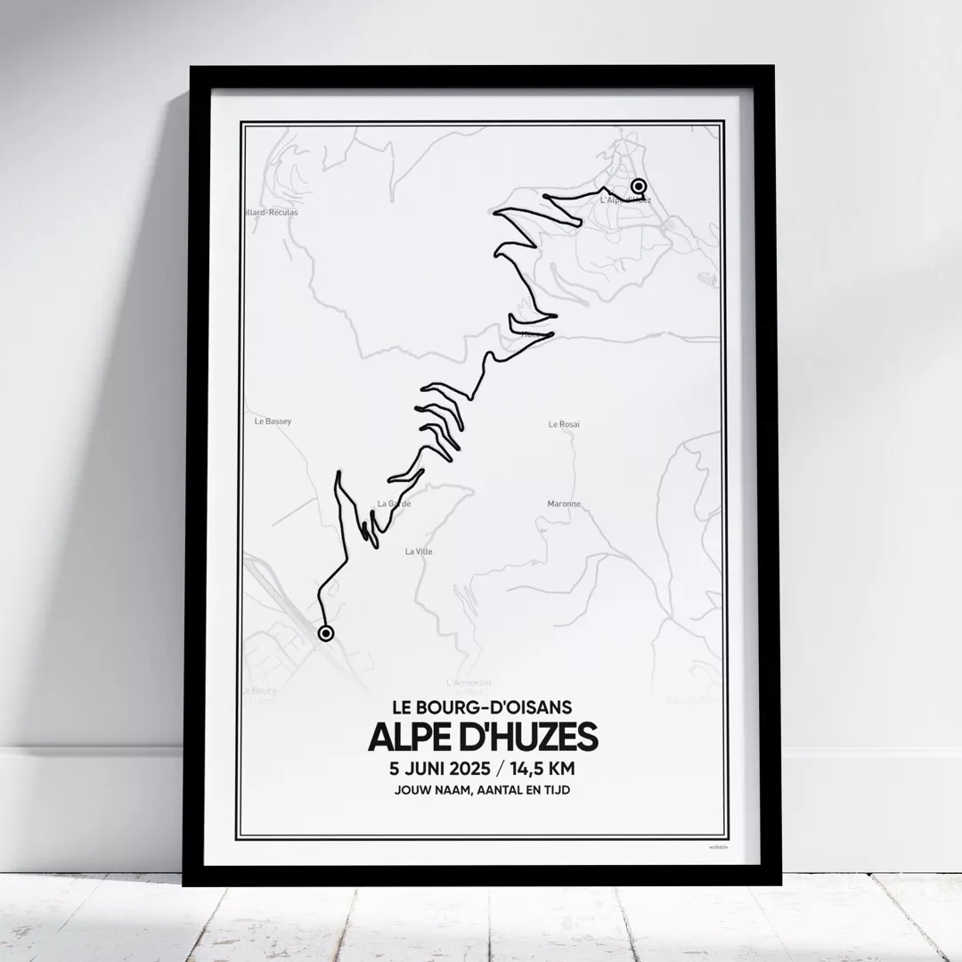 Poster met de route van de Alpe d'Huzes van 2025