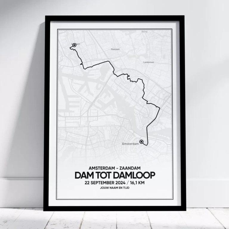 Dam tot damloop 10EM poster met de route van de Dam tot Damloop 2024