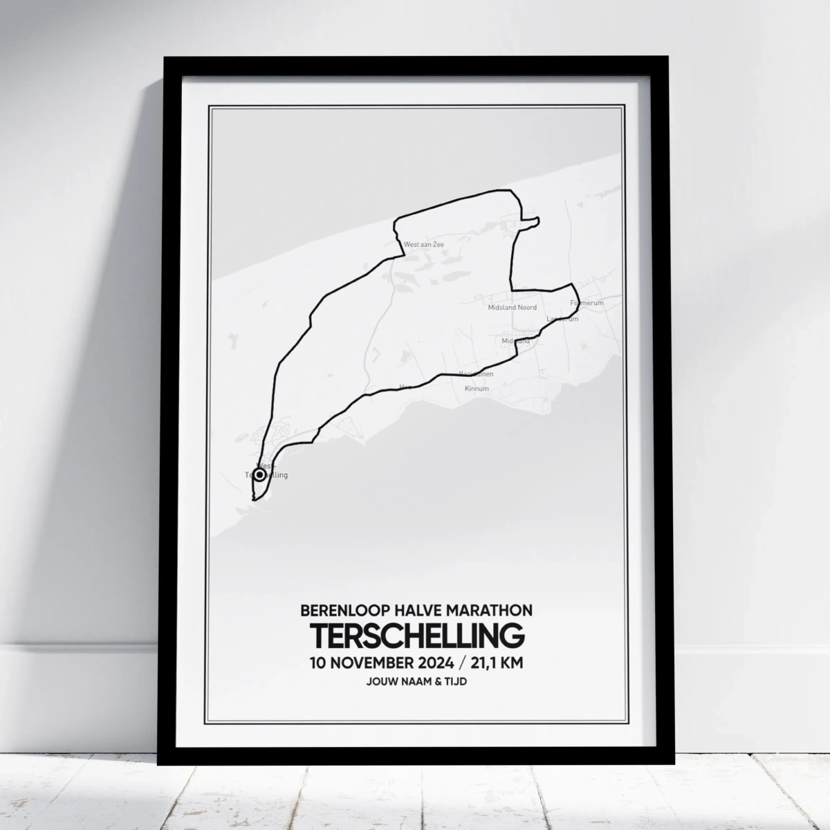 Berenloop Terschelling Halve Marathon poster met route, naam en tijd Berenloop Terschelling Halve Marathon poster met route, naam en tijd