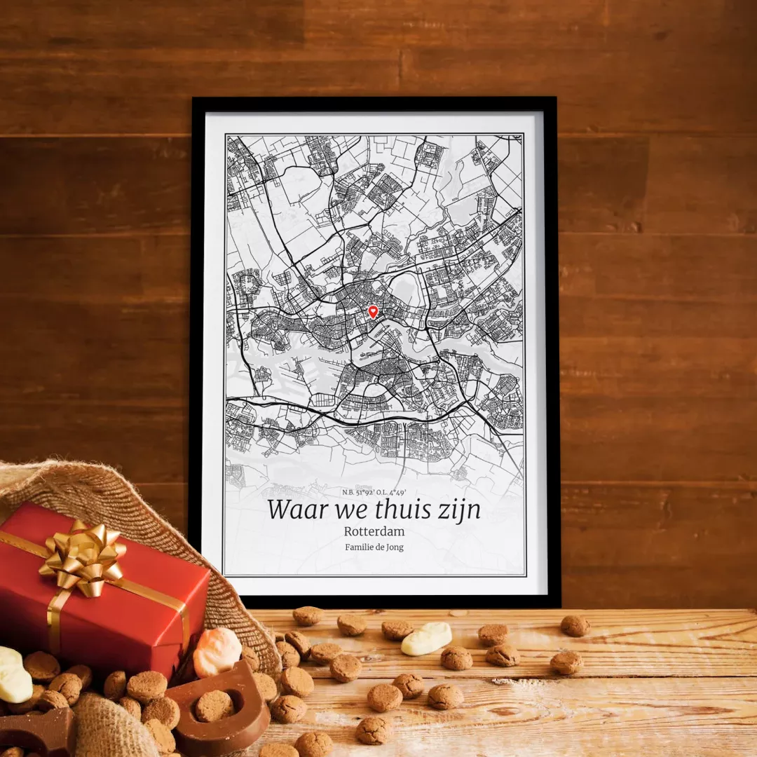Stadskaart poster met de city map van jouw stad of dorp naar keuze. Ideaal cadeau voor Sinterklaas.