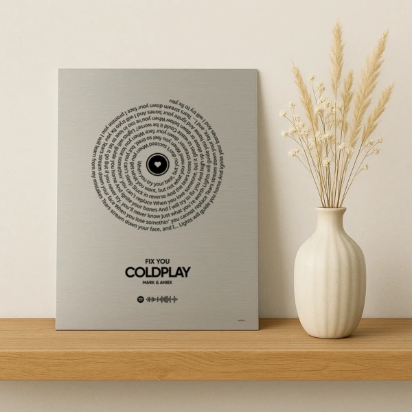 Aluminium print songtekst zilver