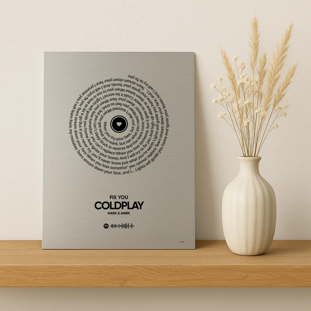 Aluminium print songtekst zilver