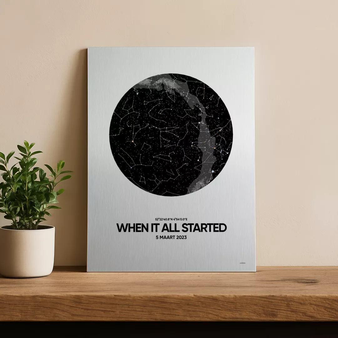 sterrenkaart op aluminium Maak je eigen Sterrenkaart op aluminium print. Van ieder bijzonder moment