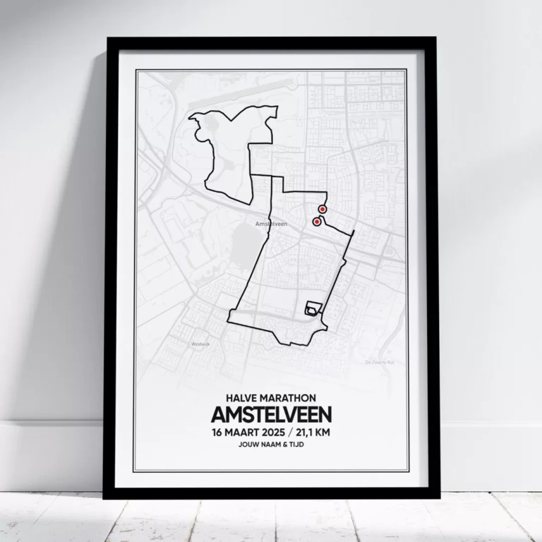 Poster met de route van de KPMG Halve Marathon van Amstelveen