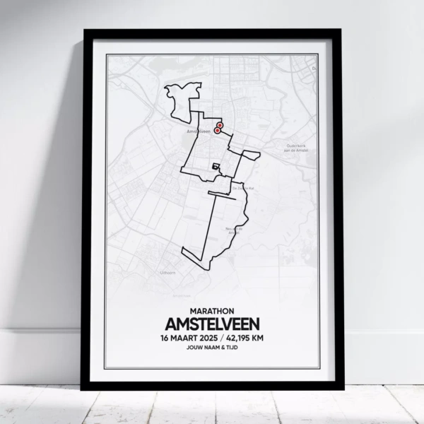 Poster met daarop de route van de KPMG Lentemarathon van Amstelveen
