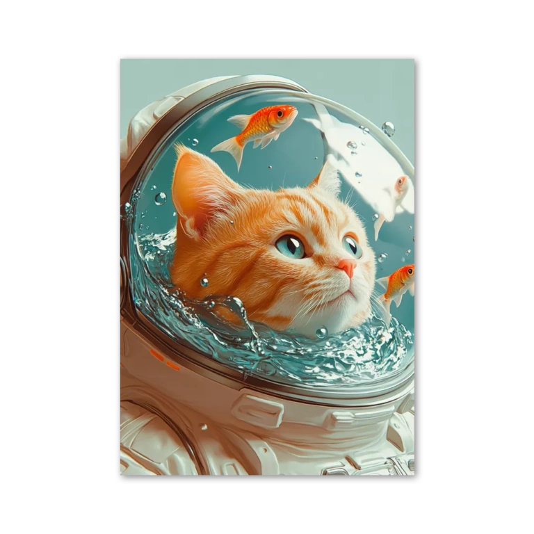 Astronaut cat with koi