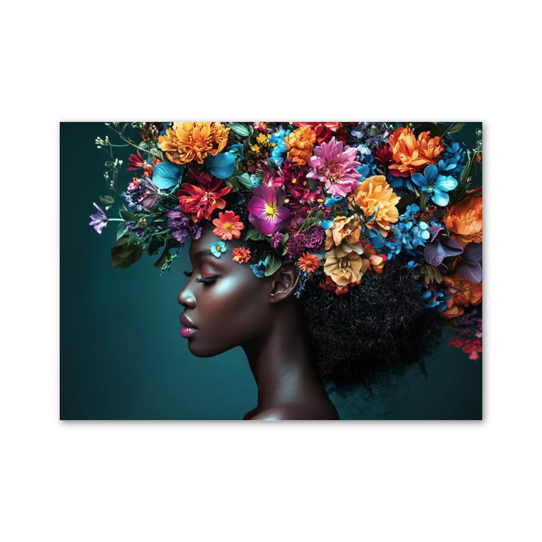 Portrait of an african woman with floral hair