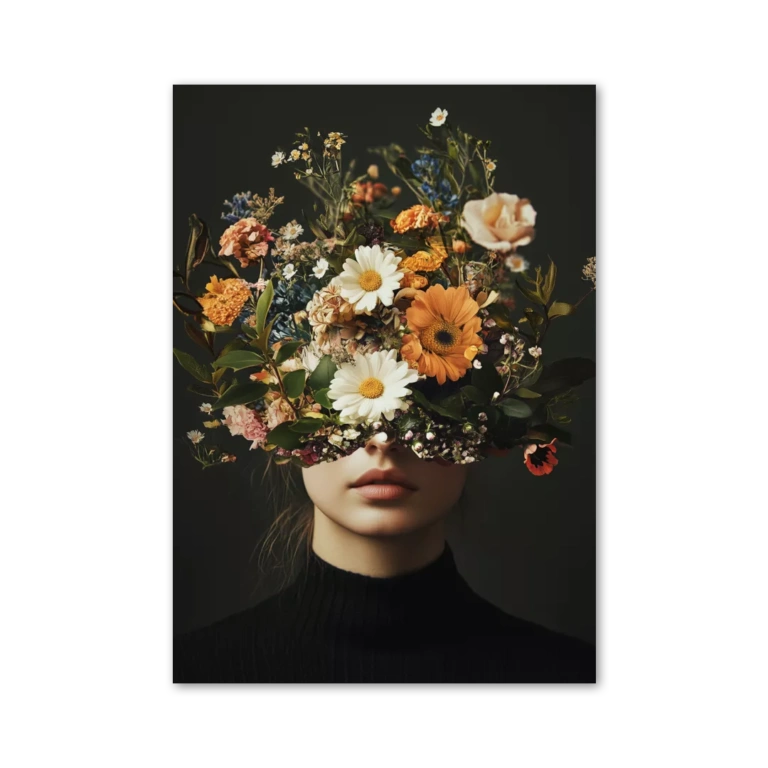 Woman portrait with flowers over head