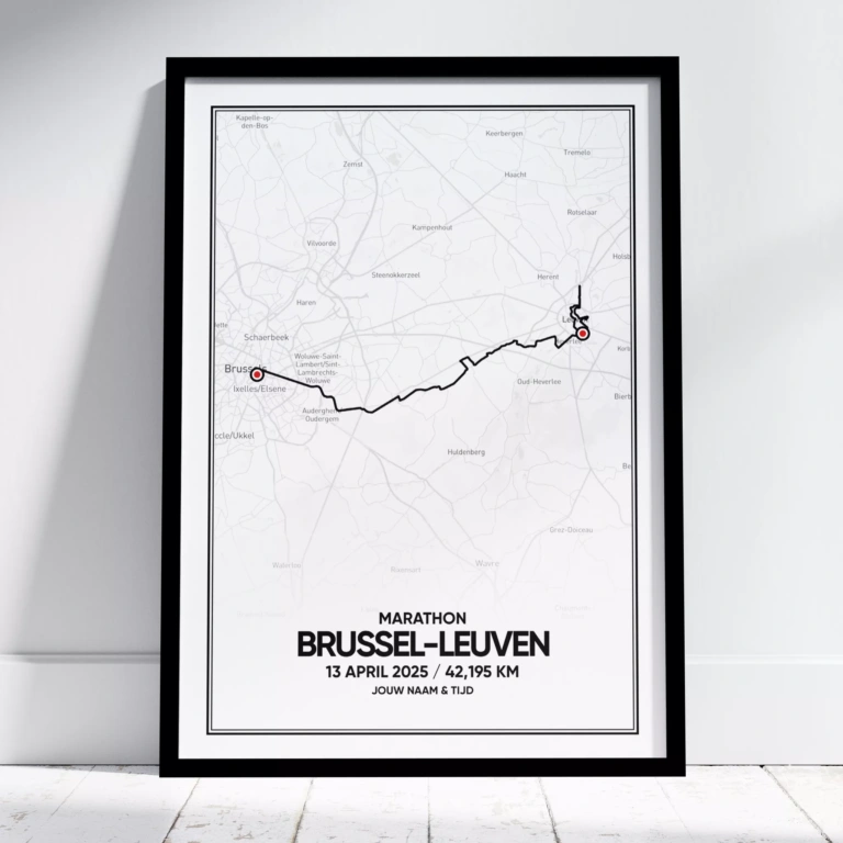 Poster met de route van de Brussel Leuven marathon