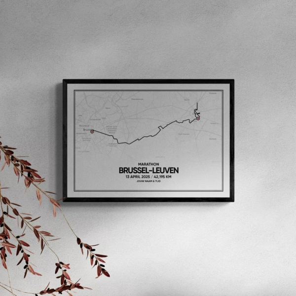 Poster met de route van de Brussel Leuven marathon in liggend formaat