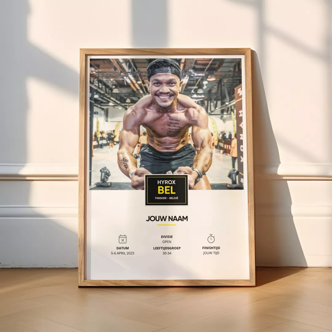 HYROX België (Mechelen) poster met naam, tijd en foto