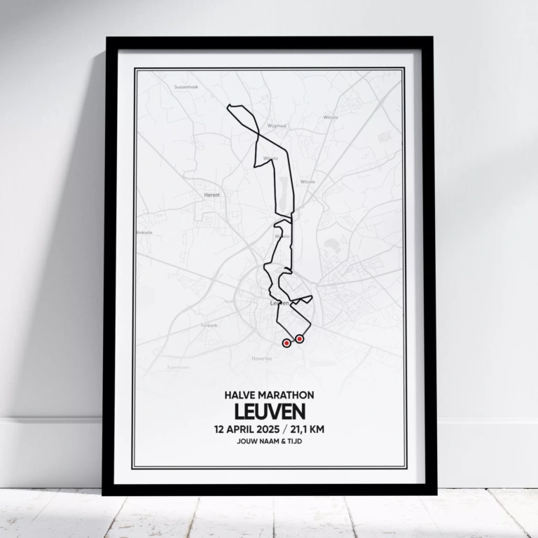 Poster met de route van de Leuven Halve Marathon