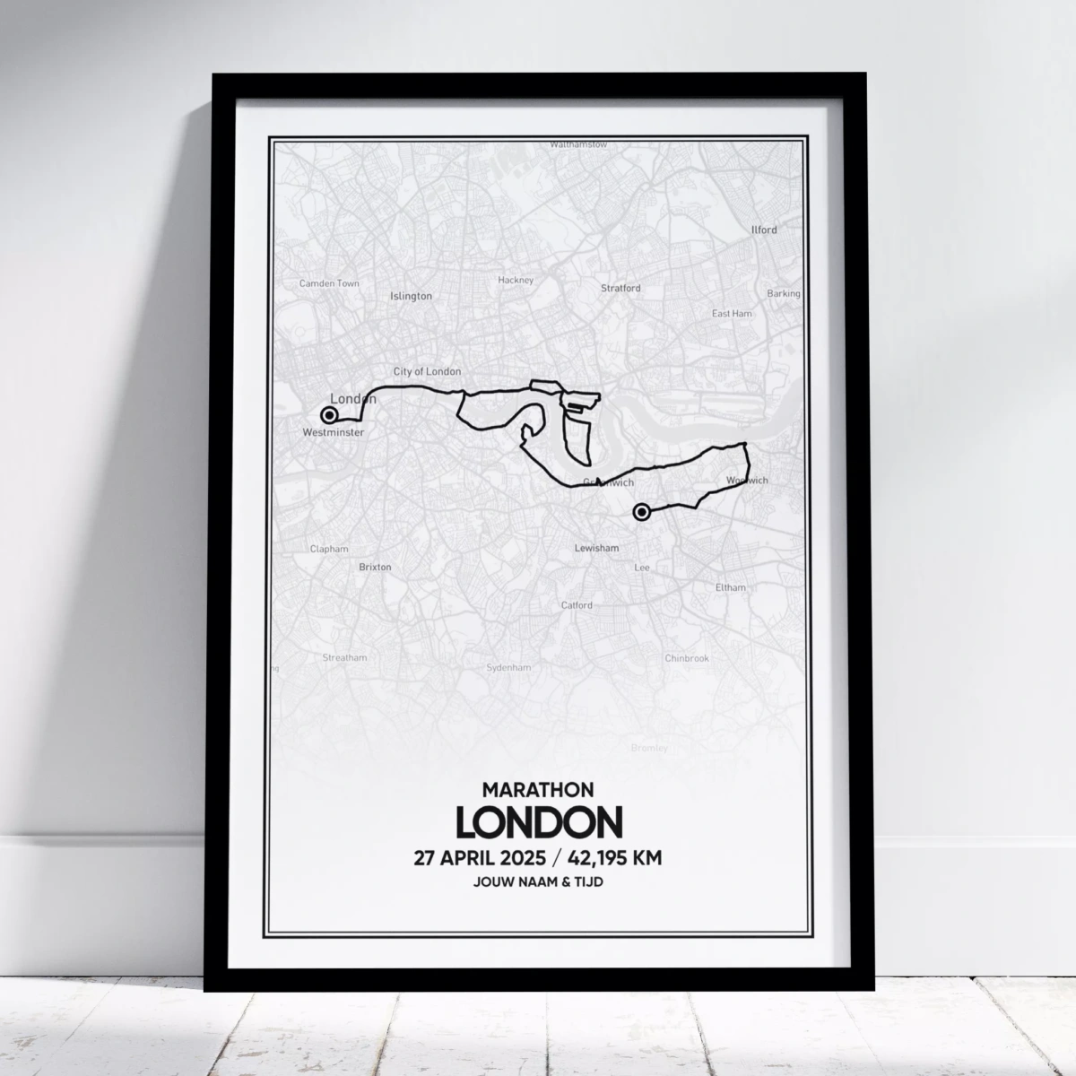 Poster met de route van de London Marathon