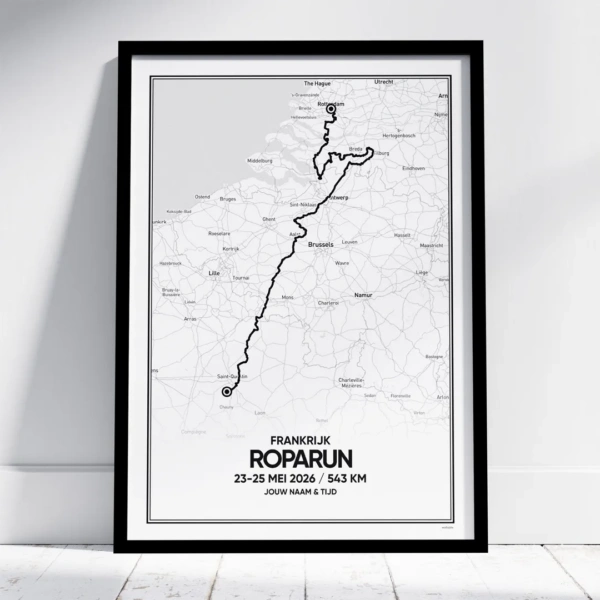 Poster met de route van de Roparun Frankrijk editie van 2026