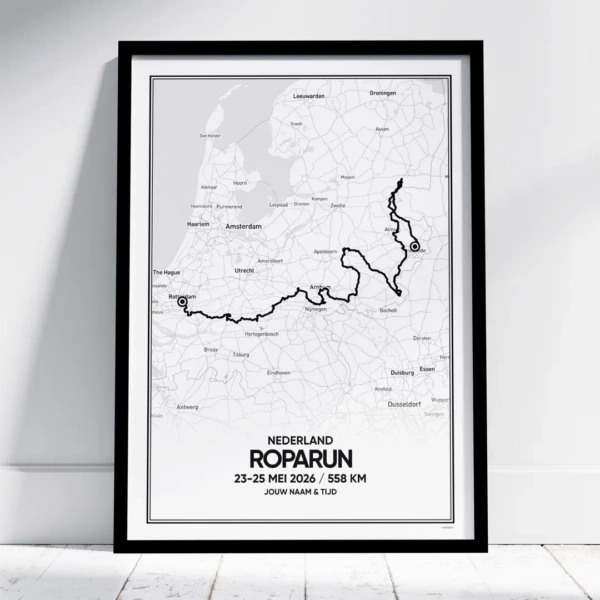 Poster met de route van de Roparun Nederland editie van 2026