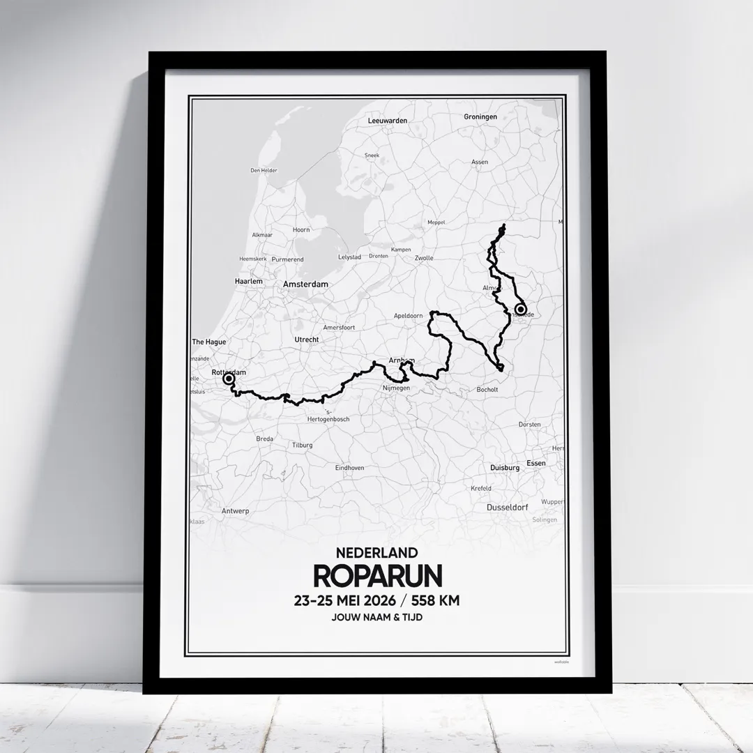 Poster met de route van de Roparun Nederland editie van 2026