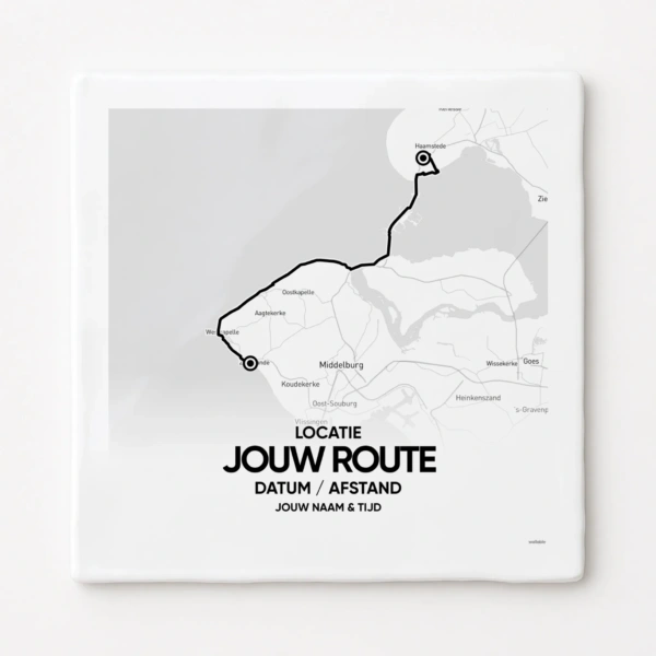 Jouw sportroute tegeltje - handgebakken tegeltje met de route van jouw sportprestatie