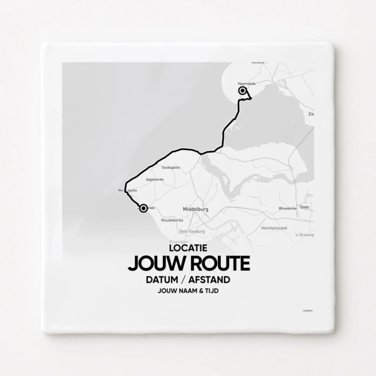 Jouw sportroute tegeltje - handgebakken tegeltje met de route van jouw sportprestatie