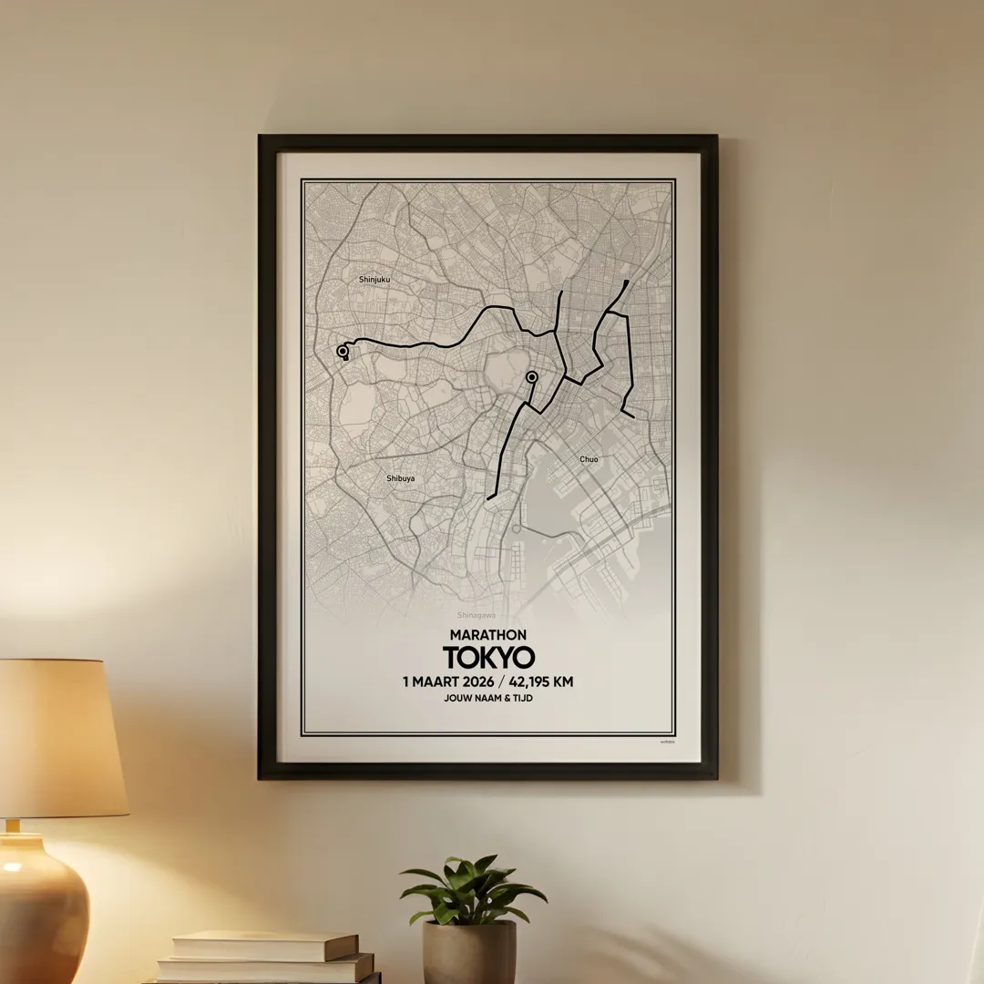 Tokyo marathon poster met de route van de Tokyo marathon 2026