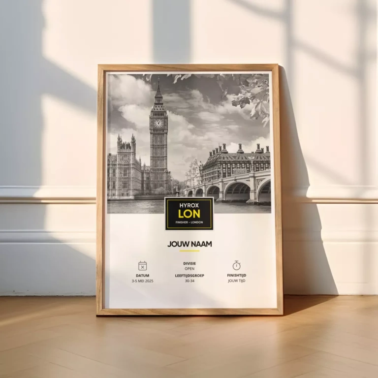 HYROX London prestatie poster als aandenken met jouw naam, tijd en foto