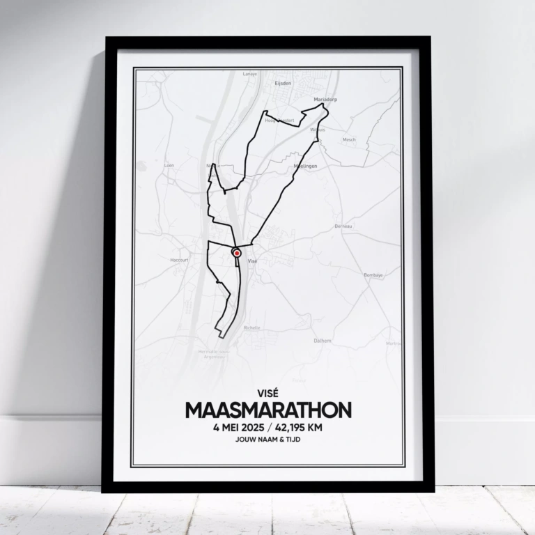 Poster met de route van de maasmarathon van 2025