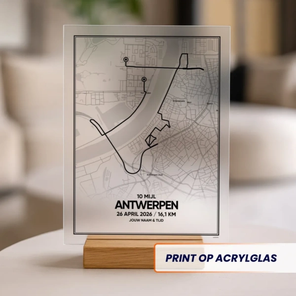 Antwerpen 10 mijl 2026 route print op acrylglas